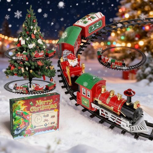 Pociąg świąteczny oświetlenie dźwięk KOLEJKA tory Lokomotywa + 4 wagony na Arena.pl