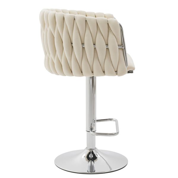 Hoker Z Plecionym Oparciem Welur ROSA Beżowy/Chrom Krzesło Do Wyspy zdjęcie 7