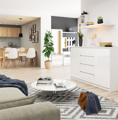 KOMODA K 160 cm 2 DRZWI 4 SZUFLADY BIAŁA WYSOKI POŁYSK na Arena.pl