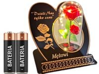 MĄŻ MĘŻOWI ZNICZ LAMPION NA GRÓB SKOS RÓŻA CZERWONA+LEDY