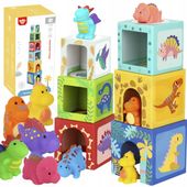 Drewniane Klocki Układanka Edukacyjna + 6 Figurek do zabawy 12 el. TOOKY