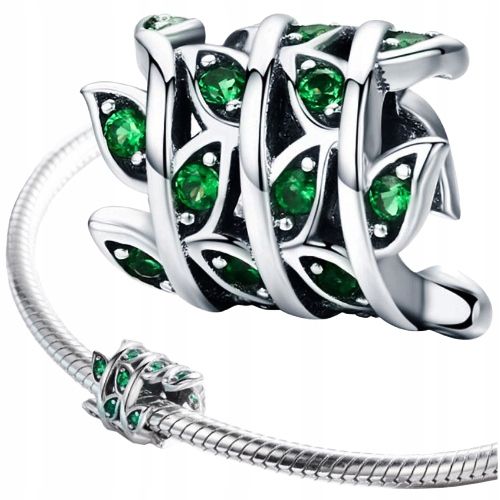 CHARMS ZIELONE LISTKI srebro 925 pnącze srebrne koralik zawieszka liście na Arena.pl