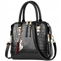 TOREBKA Damska CZARNA EKO Skóra Krokodyla Usztywniana Elegancka Brelok Kot