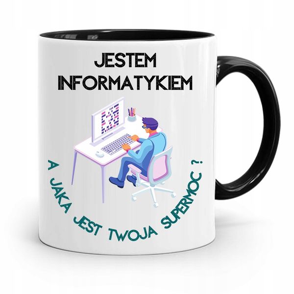 Kubek Czarny Informatyka Programisty Supermoc Z Nadrukiem Ze Zdjęciem zdjęcie 1