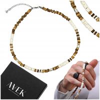 NASZYJNIK MĘSKI KORALIKOWY Z DREWNA I MUSZELEK REGULOWANY DREWNIANY PREZENT