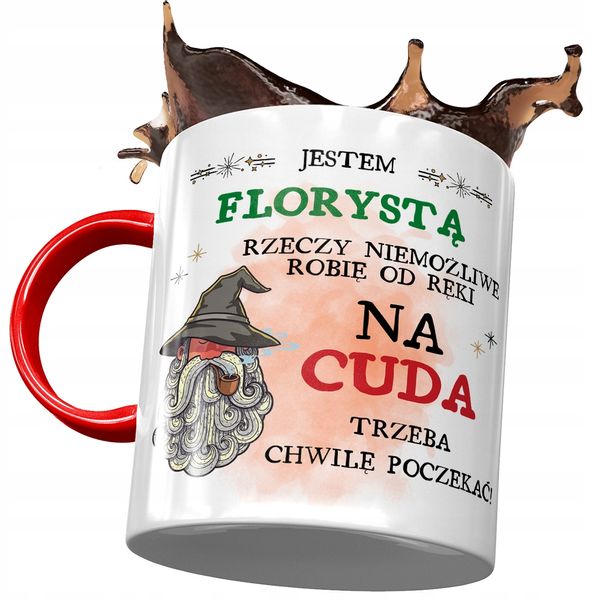 Kubek Czerwony Dla Florysty Na Cuda Trzeba Chwilę Z Nadrukiem Ze Zdjęciem zdjęcie 1
