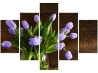 70 100CM OBRAZ 5 ELEM FIOLETOWY BUKIET DRUK PŁÓTNO