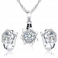 KOMPLET SREBRNEJ BIŻUTERII DAMSKIEJ RÓŻA, ZESTAW BIŻUTERII SREBRO PRÓBA 925