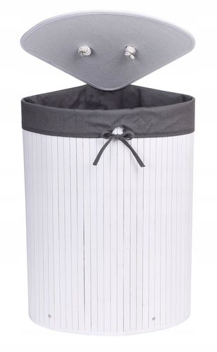 KOSZ POJEMNIK NA PRANIE BIELIZNĘ NAROŻNY BIAŁY BAMBUSOWY Z POKRYWĄ 60L na Arena.pl