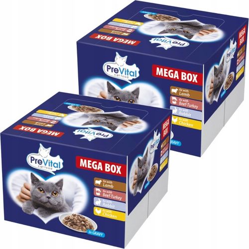 MOKRA KARMA DLA KOTA MIX SMAKÓW MEGA BOX SASZETKI W SOSIE 48X100G PREVITAL na Arena.pl
