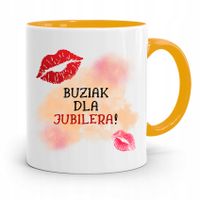 Dla Jubilera Kubek Żółty Buziak Dla Jubilera Z Nadrukiem Ze Zdjęciem
