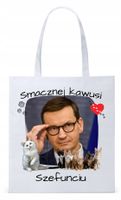 Mateusz Morawiecki Pis Torba Eco Biała Shopper Z Nadrukiem Ze Zdjęciem