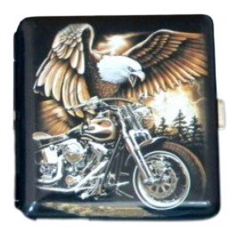 Metalowa Papierośnica Gentelo Z Orłem Na Motocyklu 8,5cm zdjęcie 1