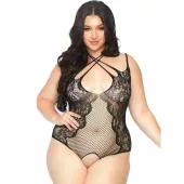 leg avenue body z siateczki i koronki, czarne, rozmiar 1x-2x