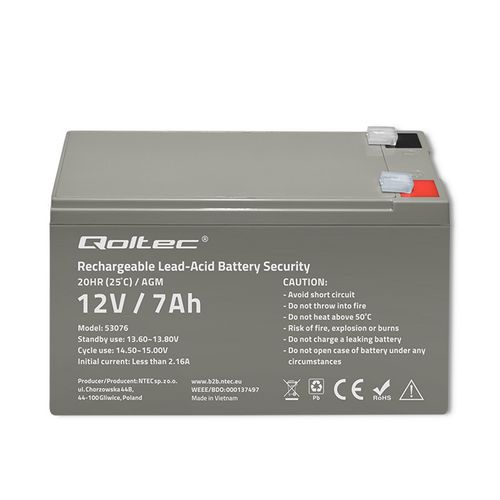 Qoltec Akumulator AGM 12V 7Ah max.105A Security na Arena.pl