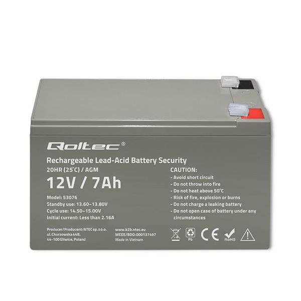Qoltec Akumulator AGM 12V 7Ah max.105A Security zdjęcie 5
