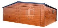 GARAŻ BLASZANY 7m x 6m poziom - dwuspad 2x Brama + dodatkowe drzwi -  drewnopodobny 7x6
