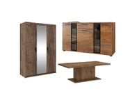 Zestaw Mebli pokojowych Szafa z Lustrem + Komoda + Ława Dąb Lefkas