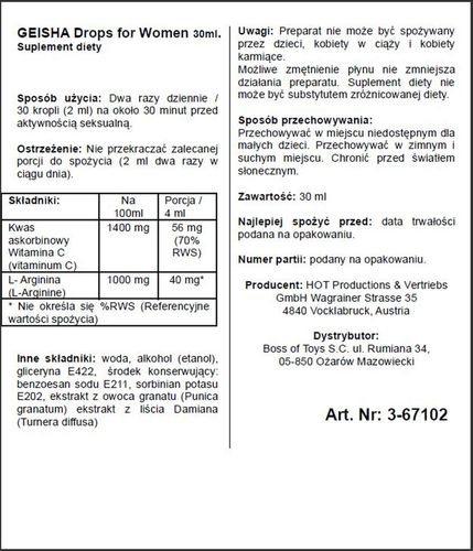 Supl.diety-Shiatsu Geisha Drops For Women 30Ml. na Arena.pl