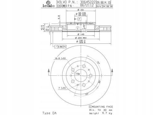 TARCZA HAM PRZOD 330X32 V BREMBO na Arena.pl