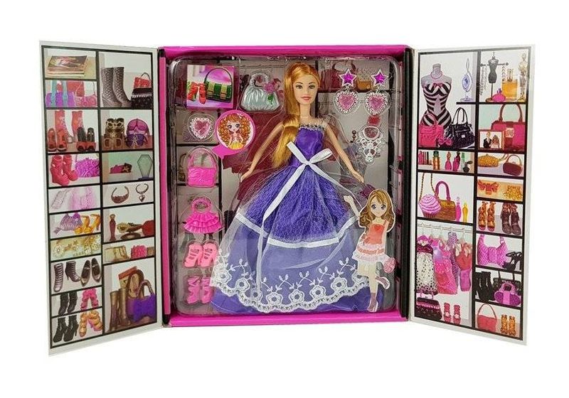 Lalka Fioletowa Suknia Balowa z Koronką Dodatki zdjęcie 3