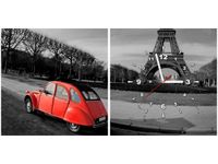 80 40CM 2 ELEM ZEGAR OBRAZ CZERWONE AUTO WIEŻY EIFFLA NADRUK