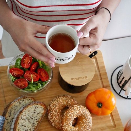 Czarna CUKIERNICA +ŁYŻECZKA pojemnik na CUKIER z bambusową POKRYWKĄ 350ml na Arena.pl