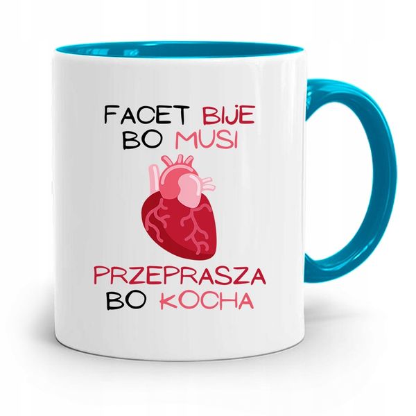 Kubek Błękitny Dla Chłopaka Facet Biję Bo Musi Z Nadrukiem Ze Zdjęciem zdjęcie 1