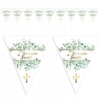 BANER flagi pierwsza KOMUNIA ŚWIĘTA listki eukaliptus KRZYŻ