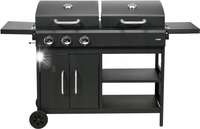 GRILL PODWÓJNY WĘGLOWO GAZOWY OGRODOWY 2+1 8,4KW STALOWY RUSZT + POKROWIEC