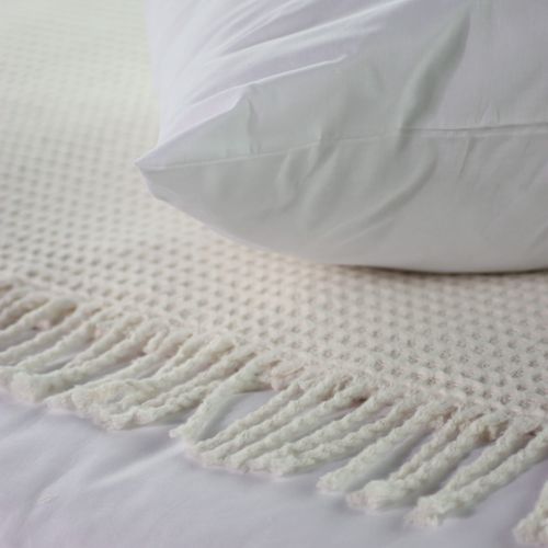 Koc bawełniany CHECK 150x200 kremowy z frędzlami na Arena.pl