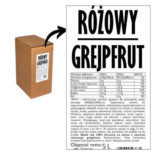 sok GREJPFRUT 100% NFC 5L z grejpfruta grejpfrutowy tłoczony na na Arena.pl