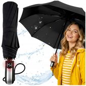 Mocny Parasol Automat Składany Wiatroodporny Elegancki Czarny Damski