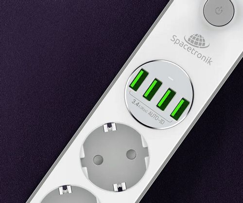 Bezpieczna Listwa Zasilająca Przedłużacz Spacetronik SR-203 4AC 4USB QC 2m na Arena.pl