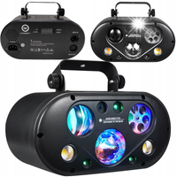 MULTIEFEKT ŚWIETLNY LED RGBA 6w1 OŚWIETLENIE DISCO STROBOSKOP LASER + PILOT