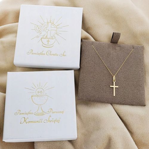 Złoty Komplet Chrzest Komunia łańcuszek ankier 45 cm + krzyżyk pr. 333 na Arena.pl