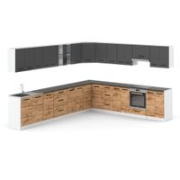 Meble Kuchenne Szare Z Drewnem Narożne Kuchnia Rossa 6.8m Szara Dąb Wotan