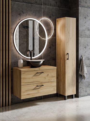 Szafka łazienkowa wisząca LUNA 80 dąb craft złoty z umywalką Eliza C (W1) na Arena.pl