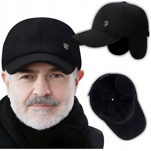 CIEPŁA CZAPKA ZIMOWA MĘSKA Z DASZKIEM SOLIDNA CHOWANE NAUSZNIKI NA ZIMĘ na Arena.pl