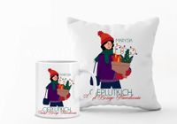 Zestaw PODUSZKA i KUBEK świąteczny PREZENT z nadrukiem twoim tekstem