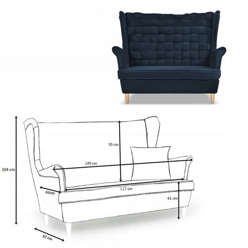 Zestaw wypoczynkowy Carol sofa fotele pufy paski granatowy na Arena.pl