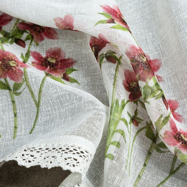 Firana gotowa zazdrostki ISA 150x30 Eurofirany biały bordowy kwiaty zdjęcie 7