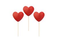 Pikery dekoracyjne, Serca, czerwone, 9 cm, 6 szt.