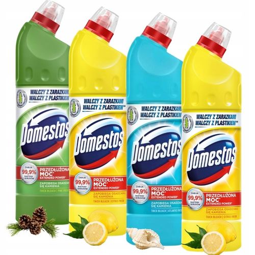 DOMESTOS PRZEDŁUŻONA MOC PŁYN WYBIELAJĄCY DO CZYSZCZENIA WC ZESTAW 4x 750ml na Arena.pl