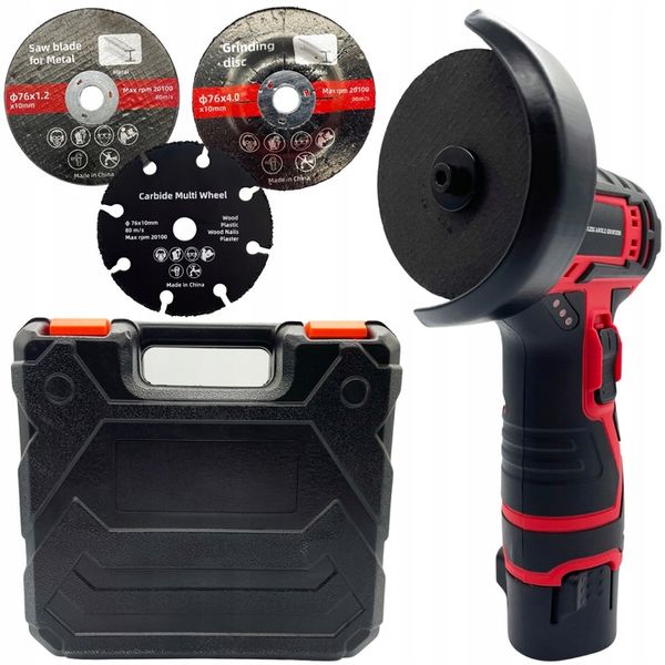 MINI SZLIFIERKA AKUMULATOROWA KĄTÓWKA 76MM 3 TARCZE WALIZKA PRZENOŚNA HILDA zdjęcie 1