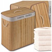 KOSZ NA PRANIE BIELIZNĘ BAMBUSOWY DWUKOMOROWY Z POKRYWĄ POJEMNY 100L