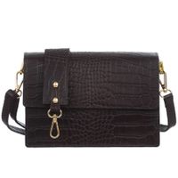 VERA PELLE torebka damska skórzana listonoszka kroko z klapą V587 c.brązowa