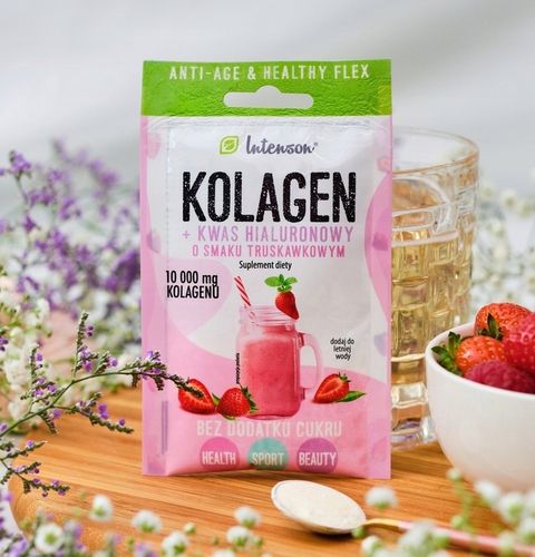 10x INTENSON KOLAGEN + KWAS HIALURONOWY + WITAMINA C do picia truskawkowy na Arena.pl