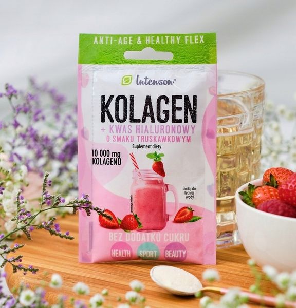 10x INTENSON KOLAGEN + KWAS HIALURONOWY + WITAMINA C do picia truskawkowy zdjęcie 9