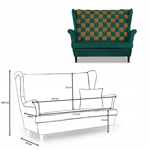 Zestaw uszak CAROL DUO sofa fotele zielono - brązowy na Arena.pl